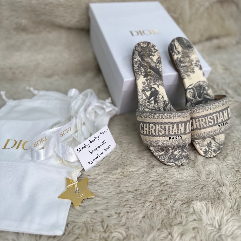 Dior Canvas Toile de Jouy Embroidered Dway Slide Sandals